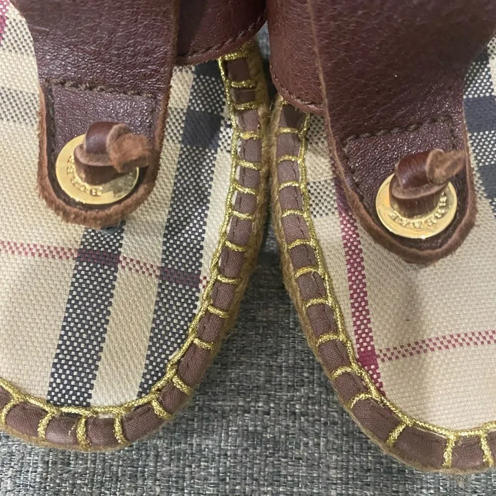Burberry Brown Leather Espadrilles Wedge Sandals Women Size 39